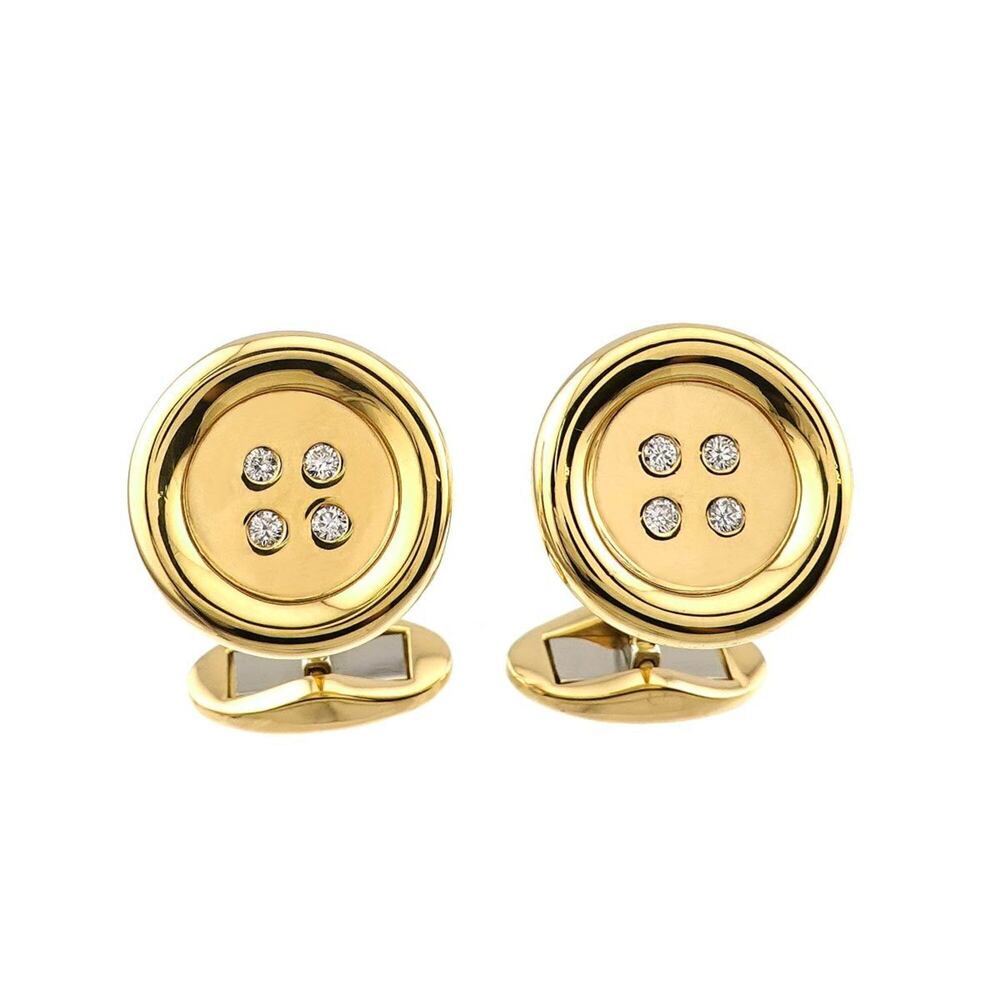 Tiffany & Co. Diamond Cufflinks, 18K Yellow Gold (750), Button Style.